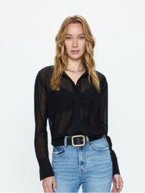pistola Black Sheer Button-Down Shirt NWOT
